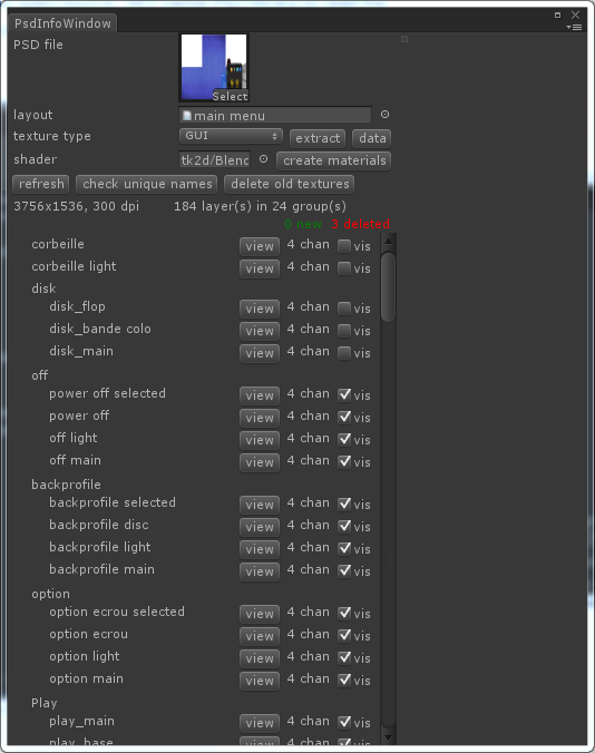 main menu import window